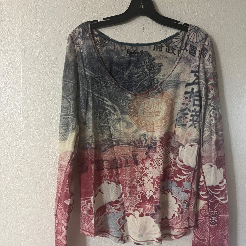 Lucky Brand Women's Multicolor Graphic Long Sleeve Top